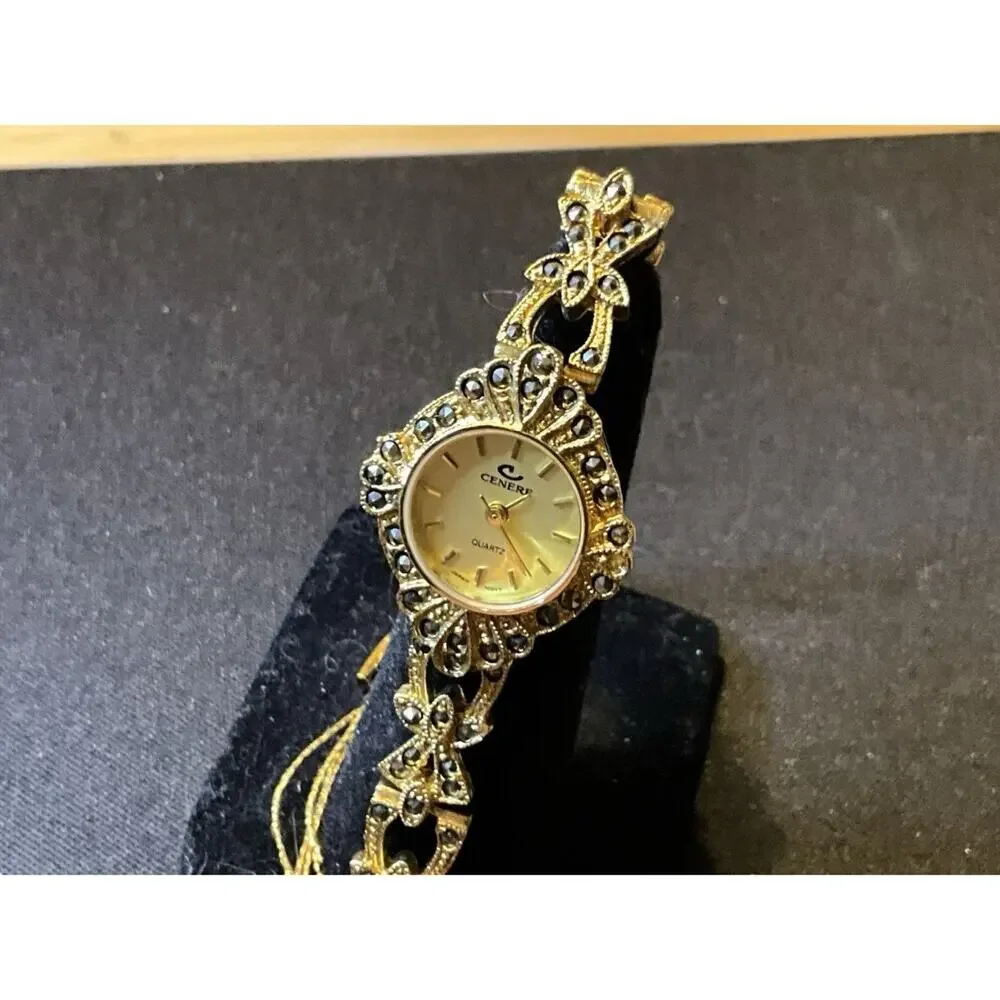 Cenere 721 Gold Tone Quartz Marcasites Needs Battery